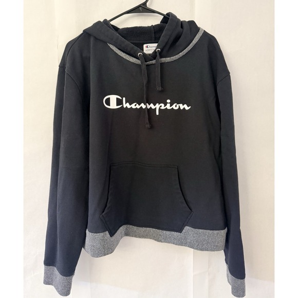 Champion Tops - Champion Sweatshirt Hoodie Pullover Women's XXL Black Sliver Trim Long Sleeve